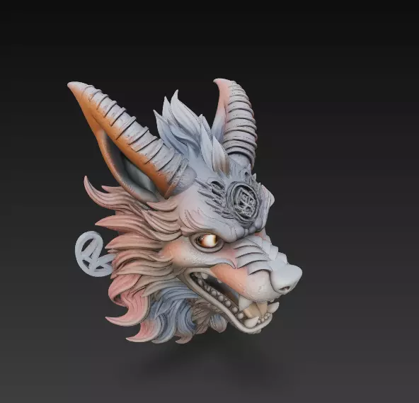 Demonic Fox Beast Head Stylized 3D Printable Fantasy Creature 3D print model_6