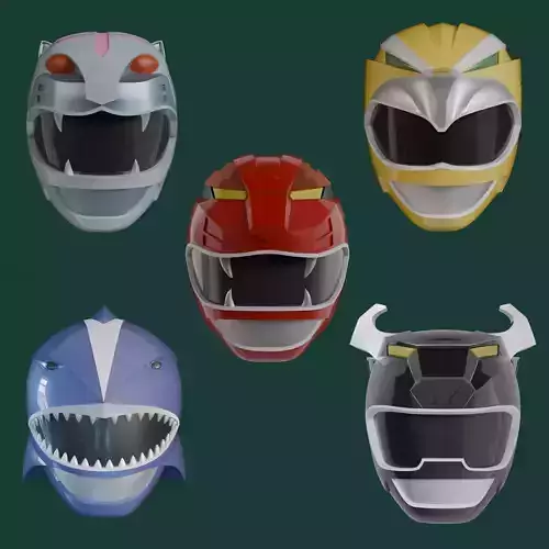 SET of 5 Power Rangers Wild Force  Gao Helmet Wearable model 3D print model