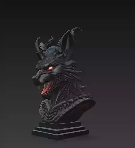 Demonic Wolf Bust 3D Printable Stylized Fantasy Creature Head 3D print model