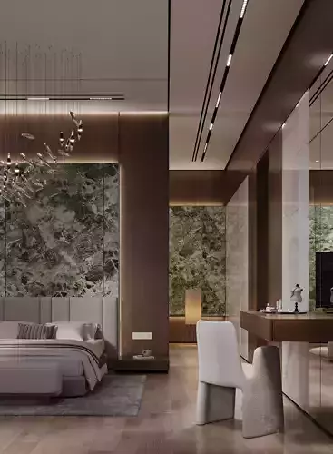 Modern Luxury Bedroom Interior Full Villa Suite Scene