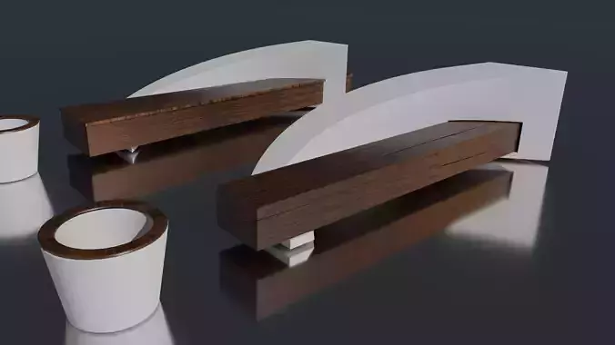 Outdoor park long chairs and urn