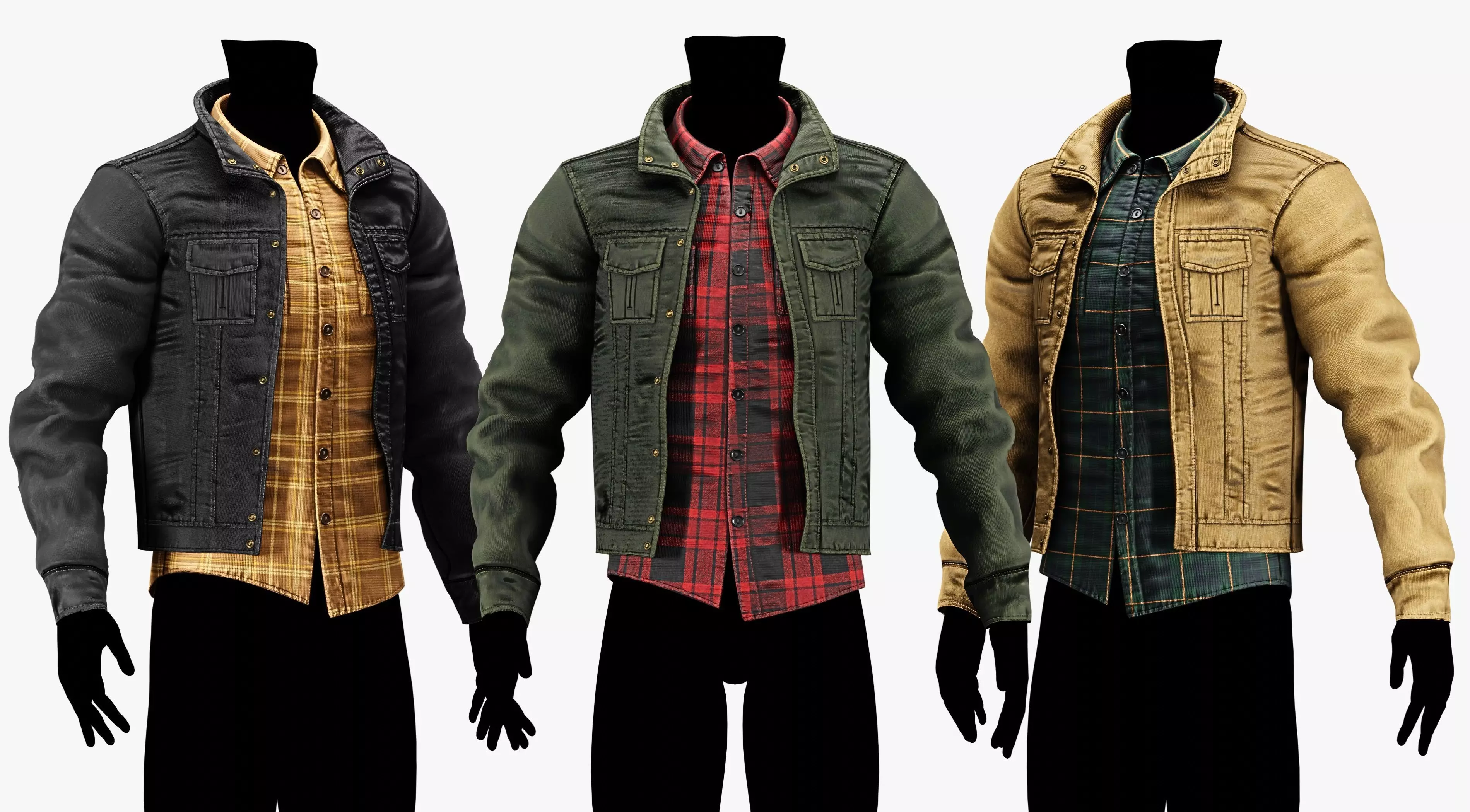 Coat Jacket with Flannel Plaid Shirt - Casual Clothing Pack Low-poly 3D model