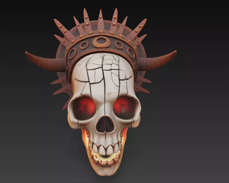 Infernal Skull Mask Spiked Demon Helmet with Cracked Bone 3D print model_6