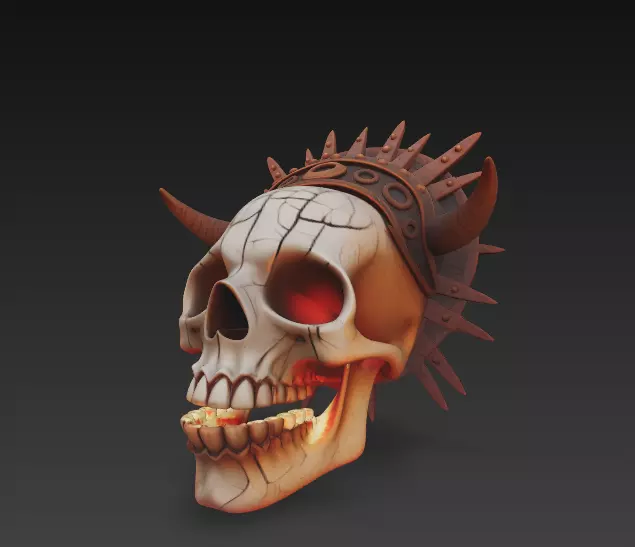 Infernal Skull Mask Spiked Demon Helmet with Cracked Bone 3D print model_0