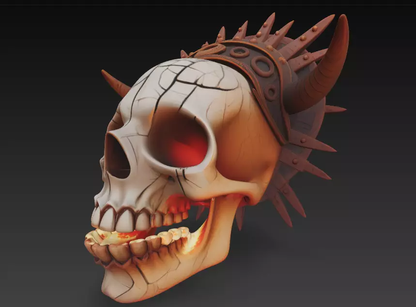 Infernal Skull Mask Spiked Demon Helmet with Cracked Bone 3D print model_5