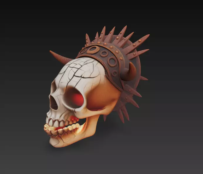 Infernal Skull Mask Spiked Demon Helmet with Cracked Bone 3D print model_8