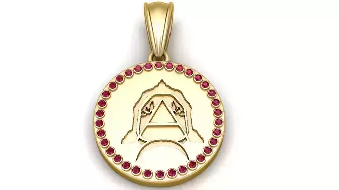 Elegant Gold Hooded Pendant with Red Gemstone Halo