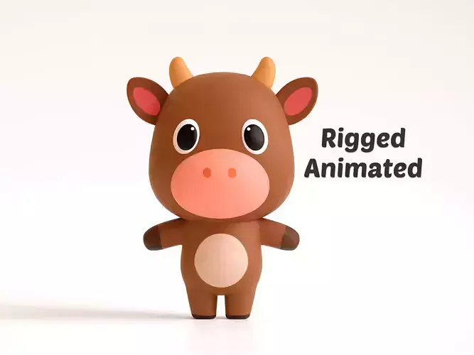 Cartoon Cow - Chubby Animal Rigged Low-poly 3D model