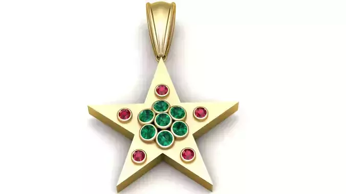 Gold Star Pendant with Emerald