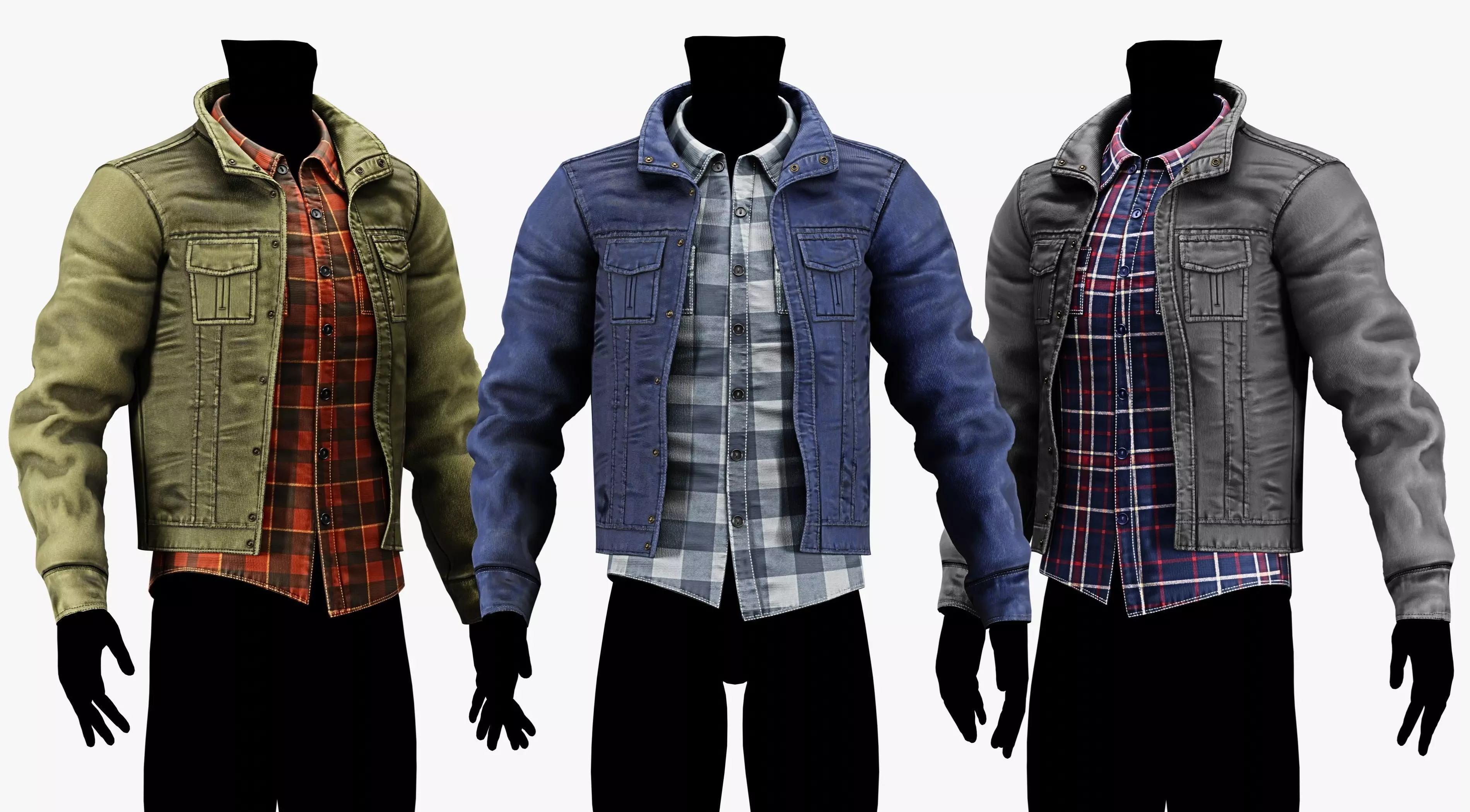 Coat Jacket with Flannel Plaid Shirt - Casual Clothing Pack 2 Low-poly 3D model