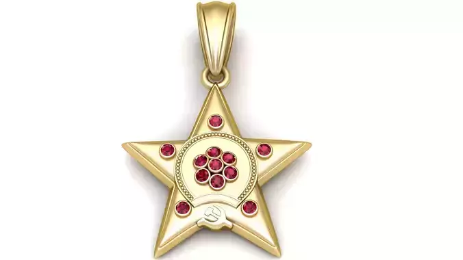 Golden Star Pendant with Ruby
