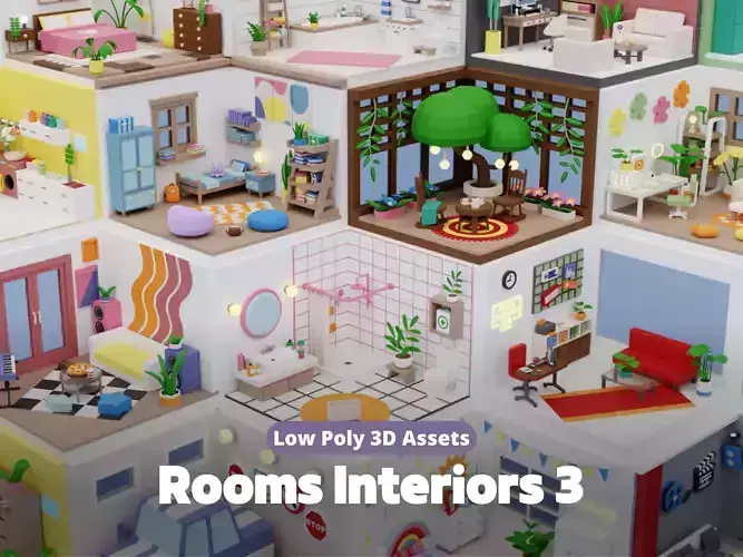 Low Poly Rooms Interiors 3 - Stylized Asset Pack