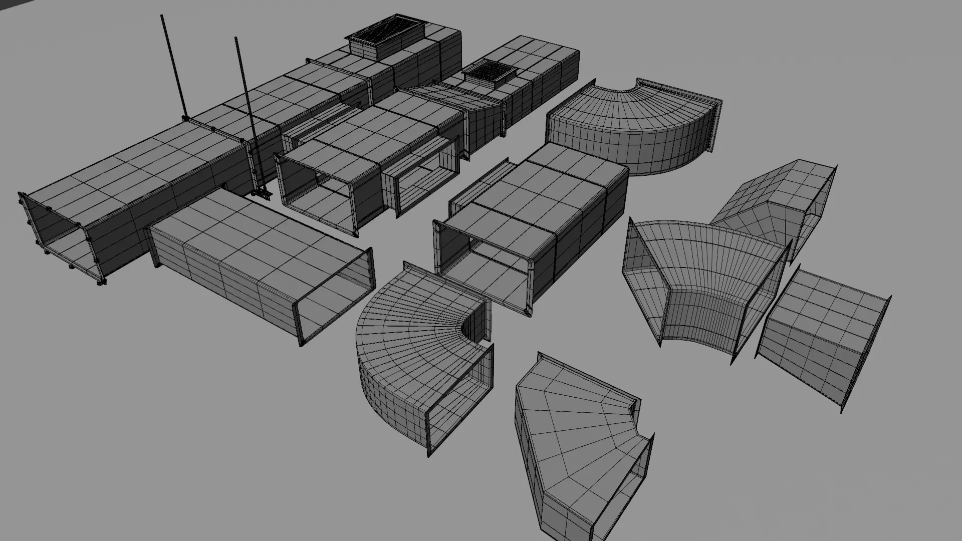 Modular Industrial Air Duct System Low-poly 3D model_7