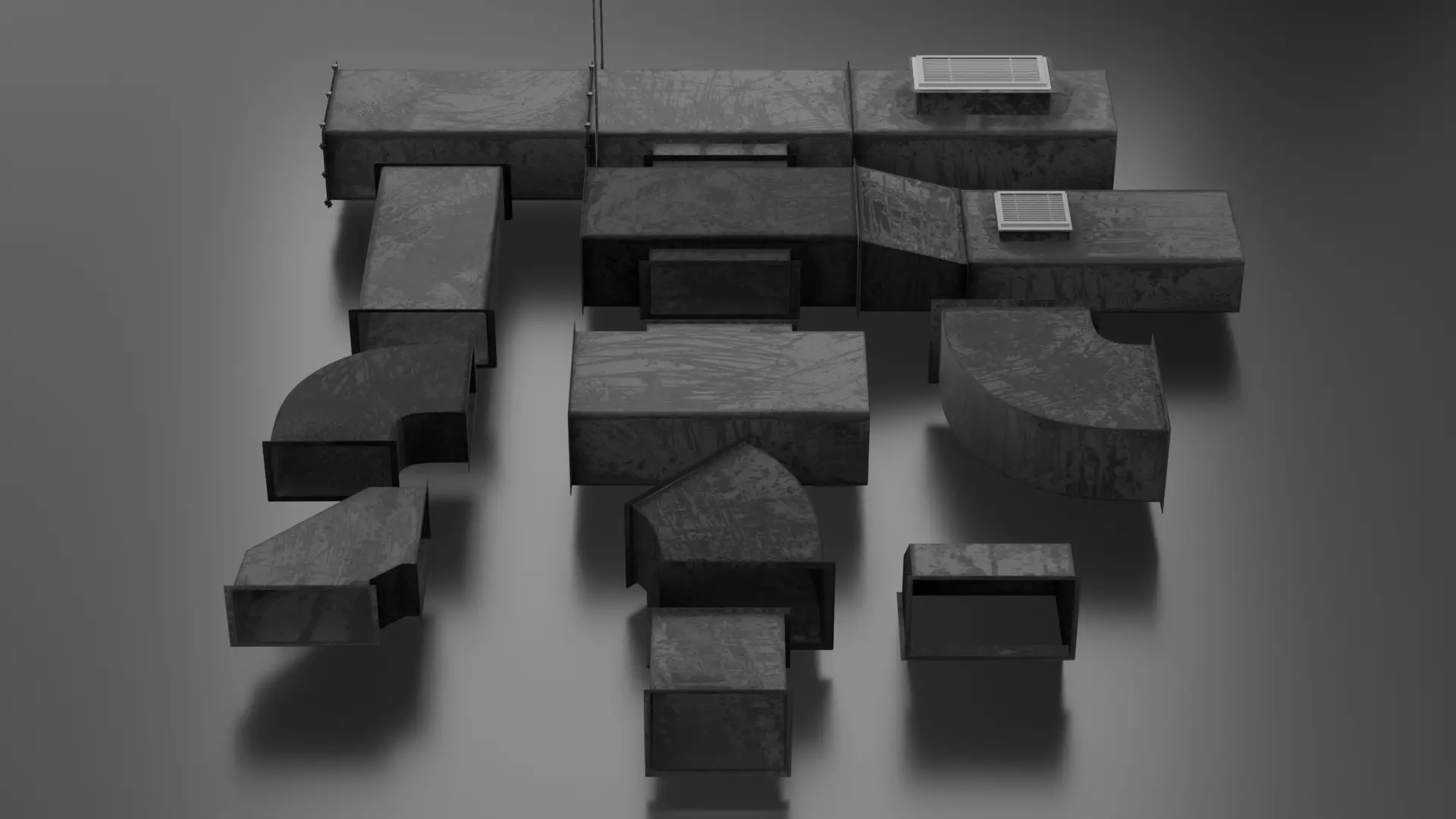 Modular Industrial Air Duct System Low-poly 3D model_0