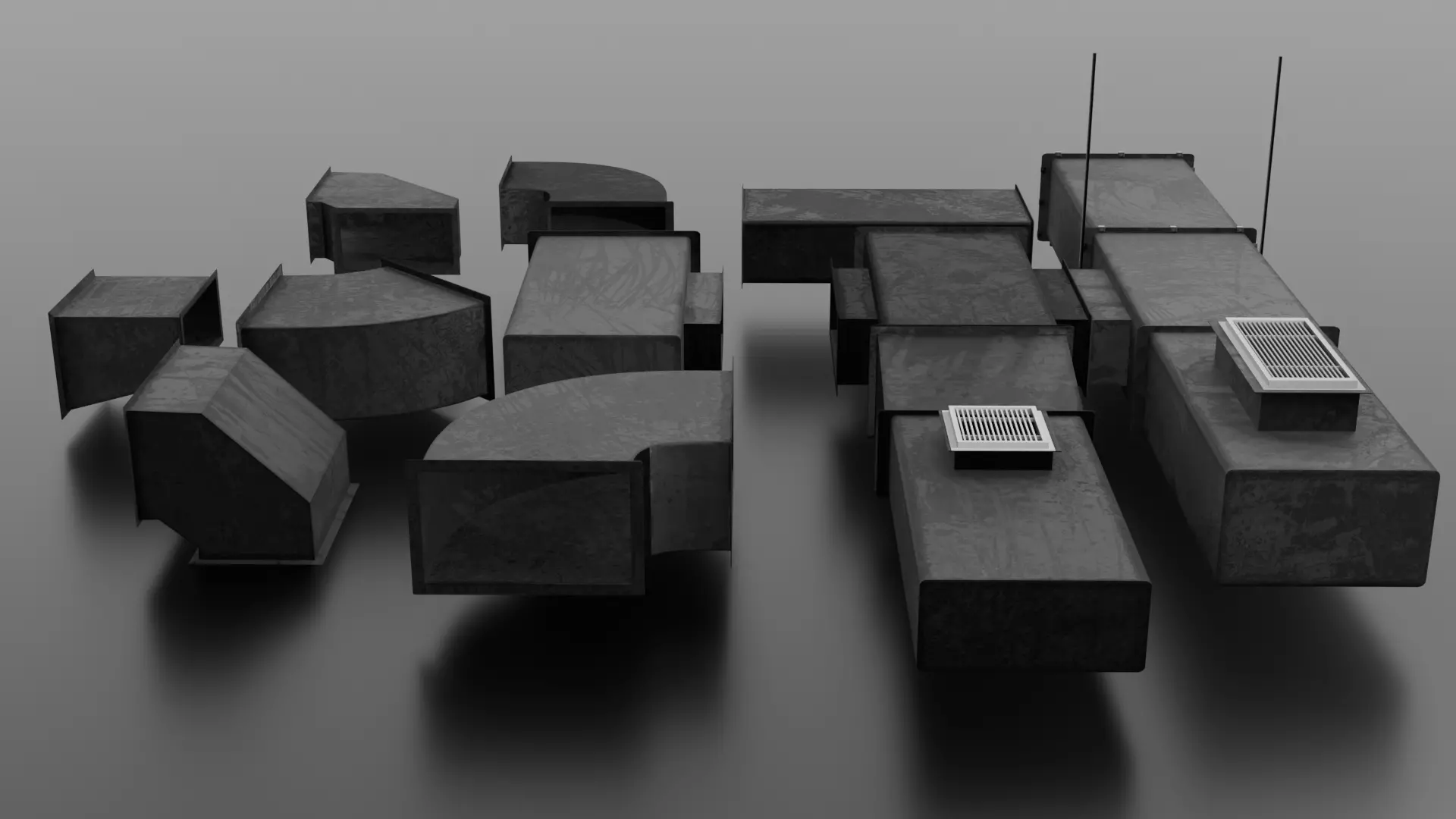 Modular Industrial Air Duct System Low-poly 3D model_3