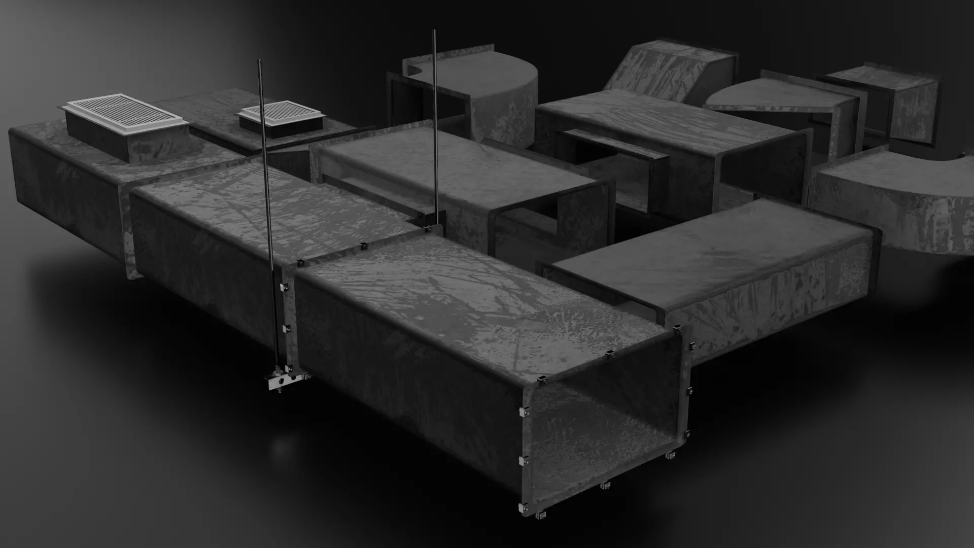 Modular Industrial Air Duct System Low-poly 3D model_5