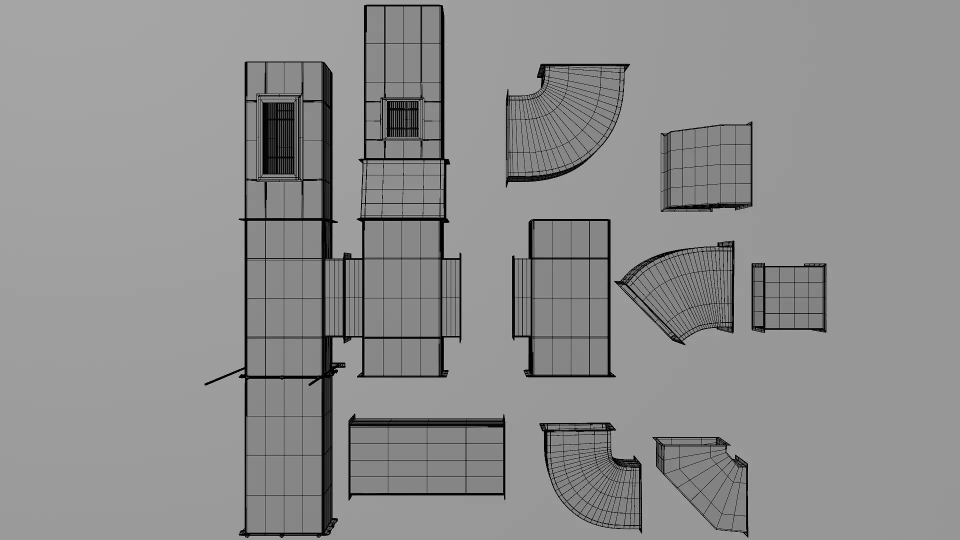 Modular Industrial Air Duct System Low-poly 3D model_9