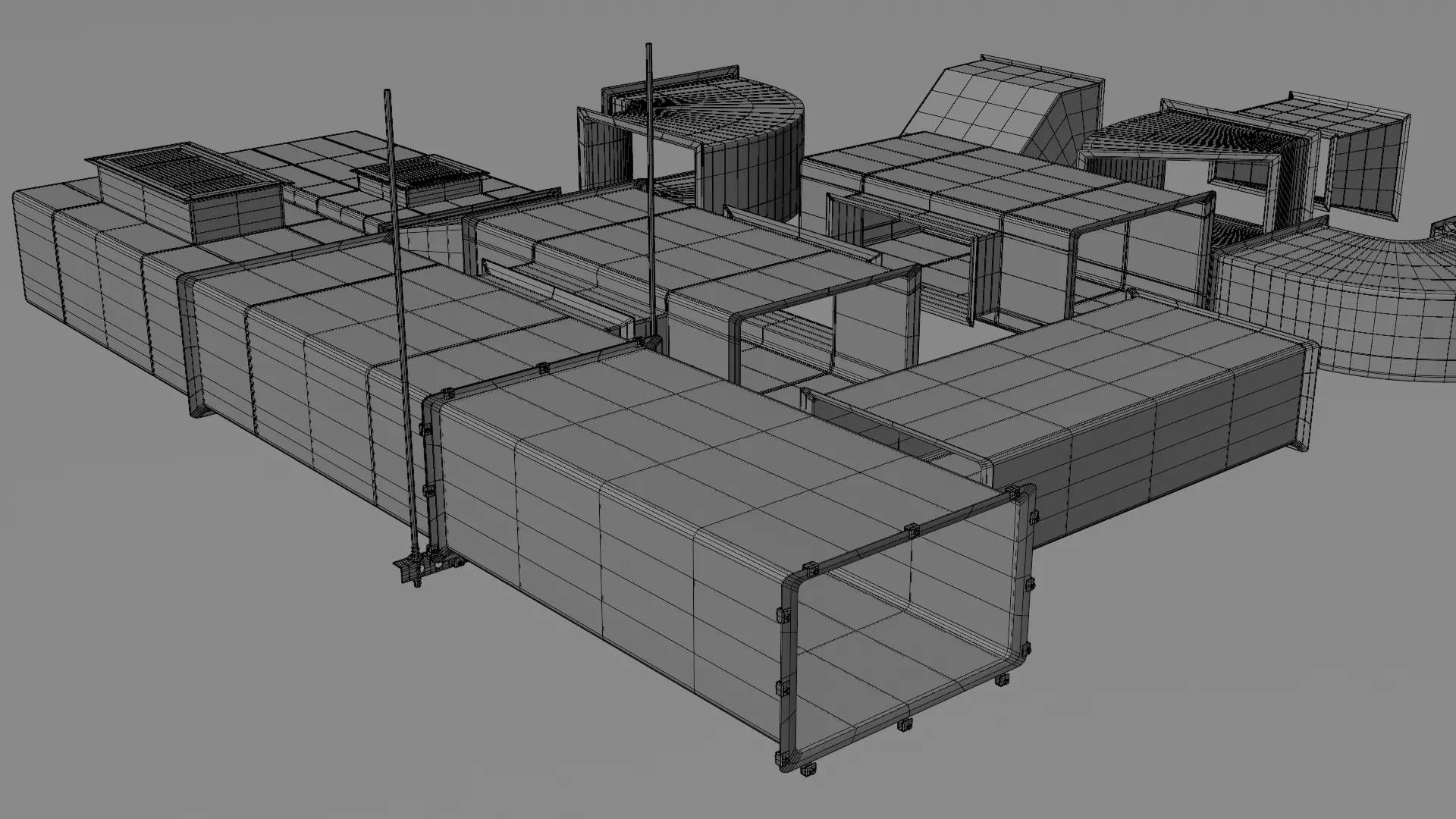 Modular Industrial Air Duct System Low-poly 3D model_6