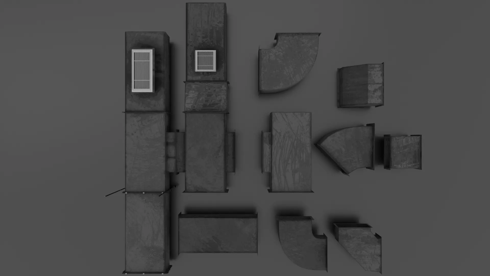 Modular Industrial Air Duct System Low-poly 3D model_4