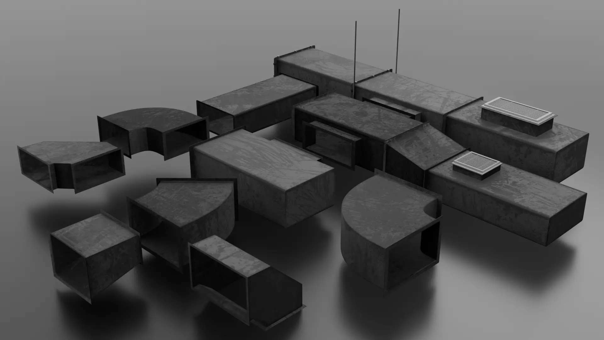 Modular Industrial Air Duct System Low-poly 3D model_1