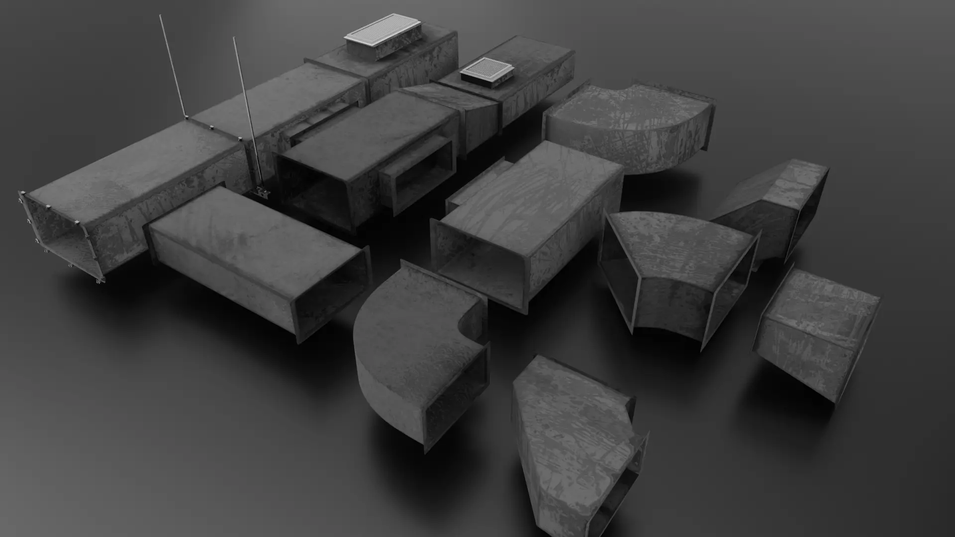 Modular Industrial Air Duct System Low-poly 3D model_2