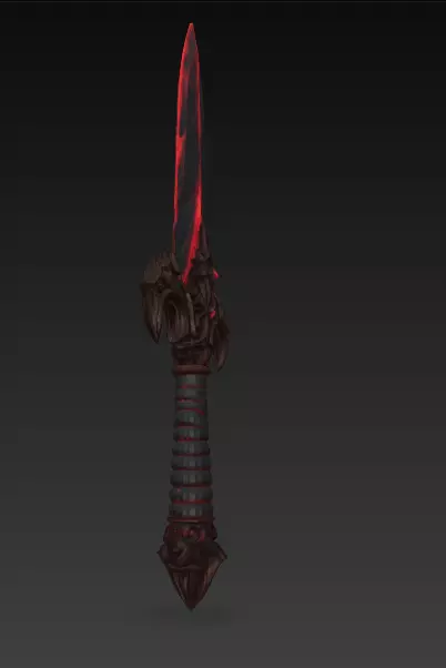 Bloodbound Dagger Cursed Obsidian Blade with Glowing Red Runes 3D model_3