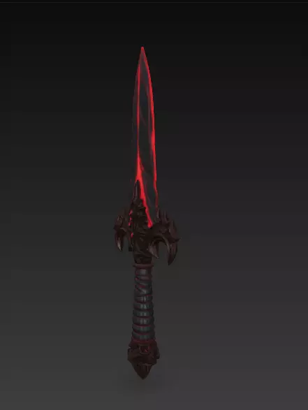 Bloodbound Dagger Cursed Obsidian Blade with Glowing Red Runes 3D model_0