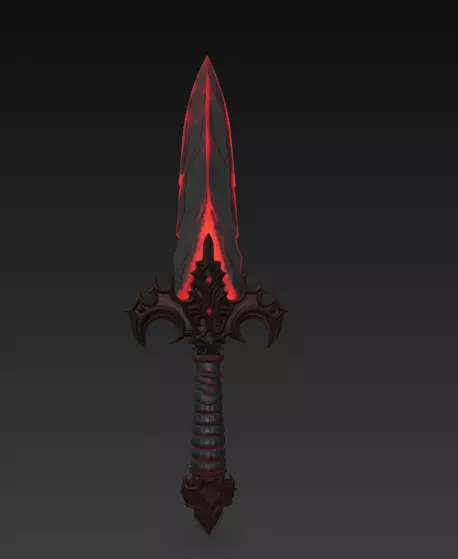 Bloodbound Dagger Cursed Obsidian Blade with Glowing Red Runes 3D model_7