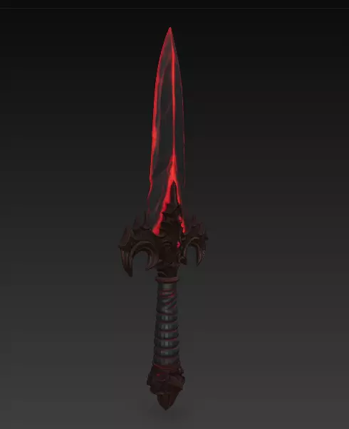 Bloodbound Dagger Cursed Obsidian Blade with Glowing Red Runes 3D model_5