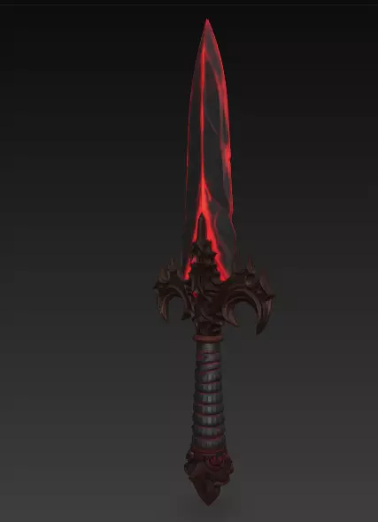Bloodbound Dagger Cursed Obsidian Blade with Glowing Red Runes 3D model_4