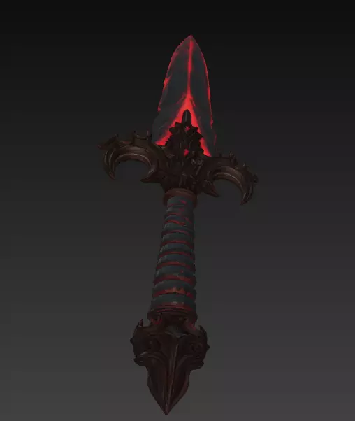 Bloodbound Dagger Cursed Obsidian Blade with Glowing Red Runes 3D model_2