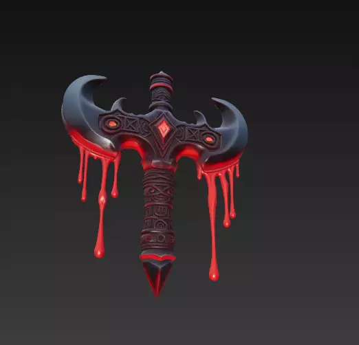 Blood Ritual Axe Double-Bladed Weapon with Dripping Blood 3D model_4