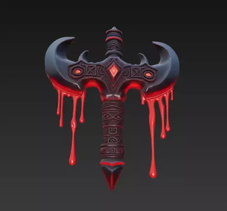 Blood Ritual Axe Double-Bladed Weapon with Dripping Blood 3D model_1