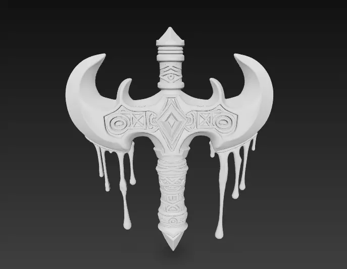 Blood Ritual Axe Double-Bladed Weapon with Dripping Blood 3D model_7