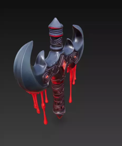 Blood Ritual Axe Double-Bladed Weapon with Dripping Blood 3D model_3