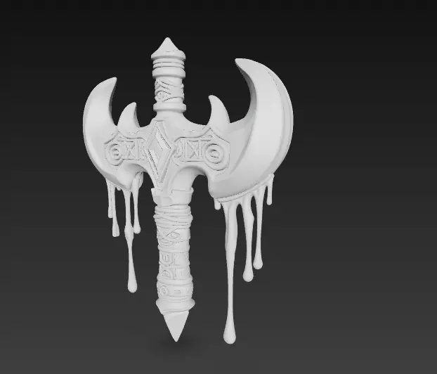 Blood Ritual Axe Double-Bladed Weapon with Dripping Blood 3D model_8