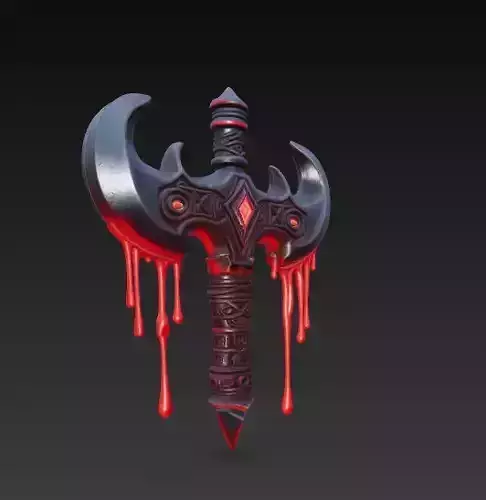 Blood Ritual Axe Double-Bladed Weapon with Dripping Blood
