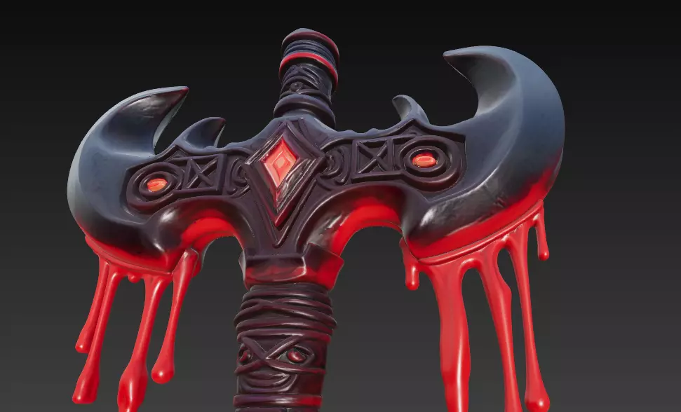 Blood Ritual Axe Double-Bladed Weapon with Dripping Blood 3D model_6