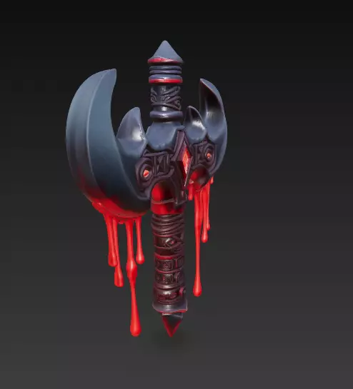 Blood Ritual Axe Double-Bladed Weapon with Dripping Blood 3D model_5