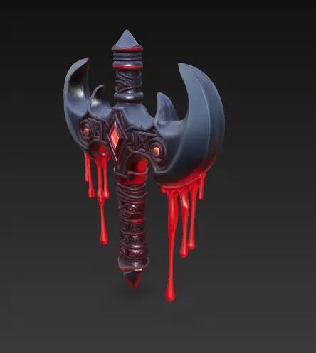 Blood Ritual Axe Double-Bladed Weapon with Dripping Blood 3D model_2