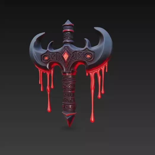 Blood Ritual Axe Double-Bladed Weapon with Dripping Blood 3D model_9