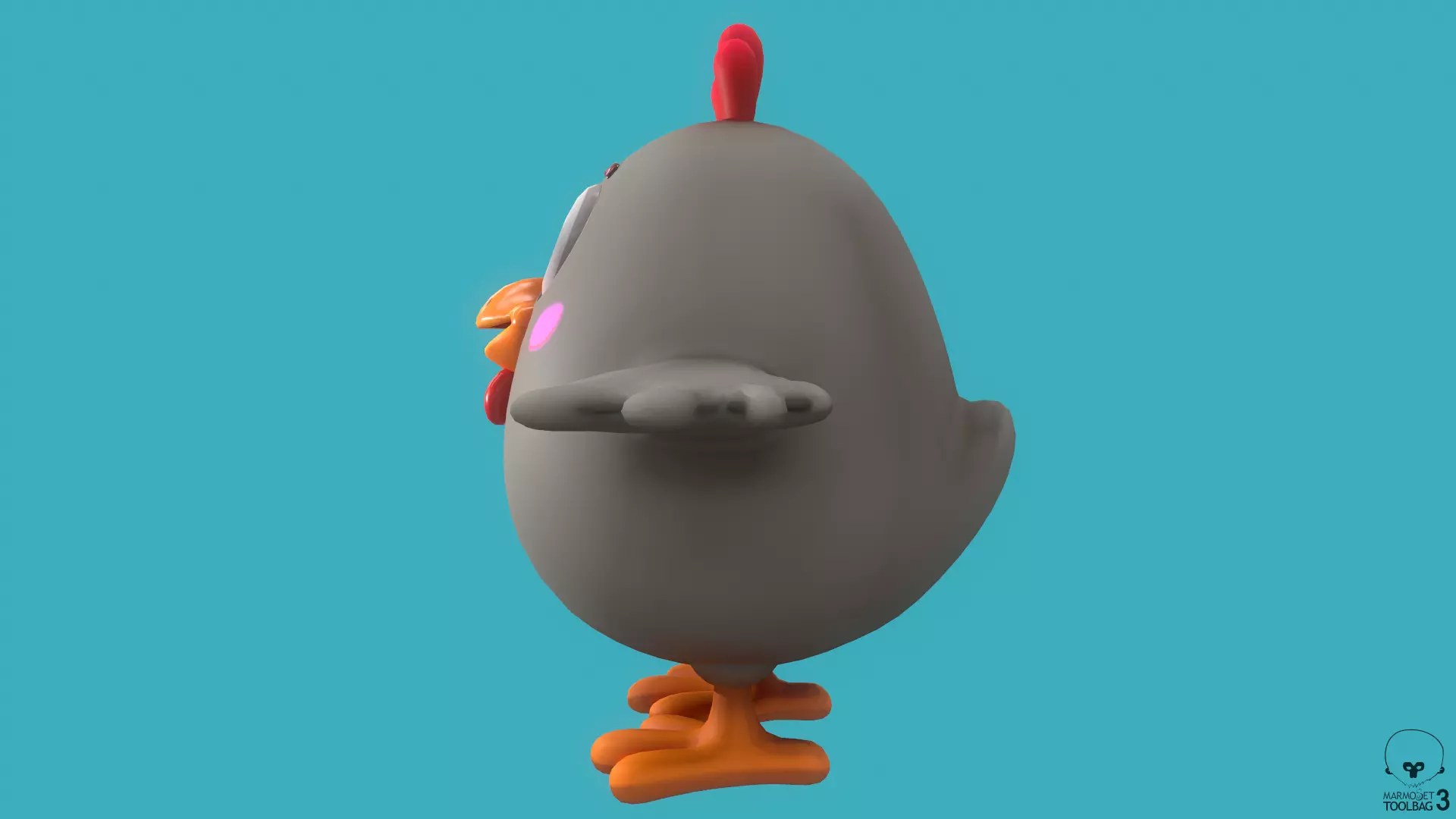 Stylized Grey Chiken for Games and Animation Low-poly 3D model_5