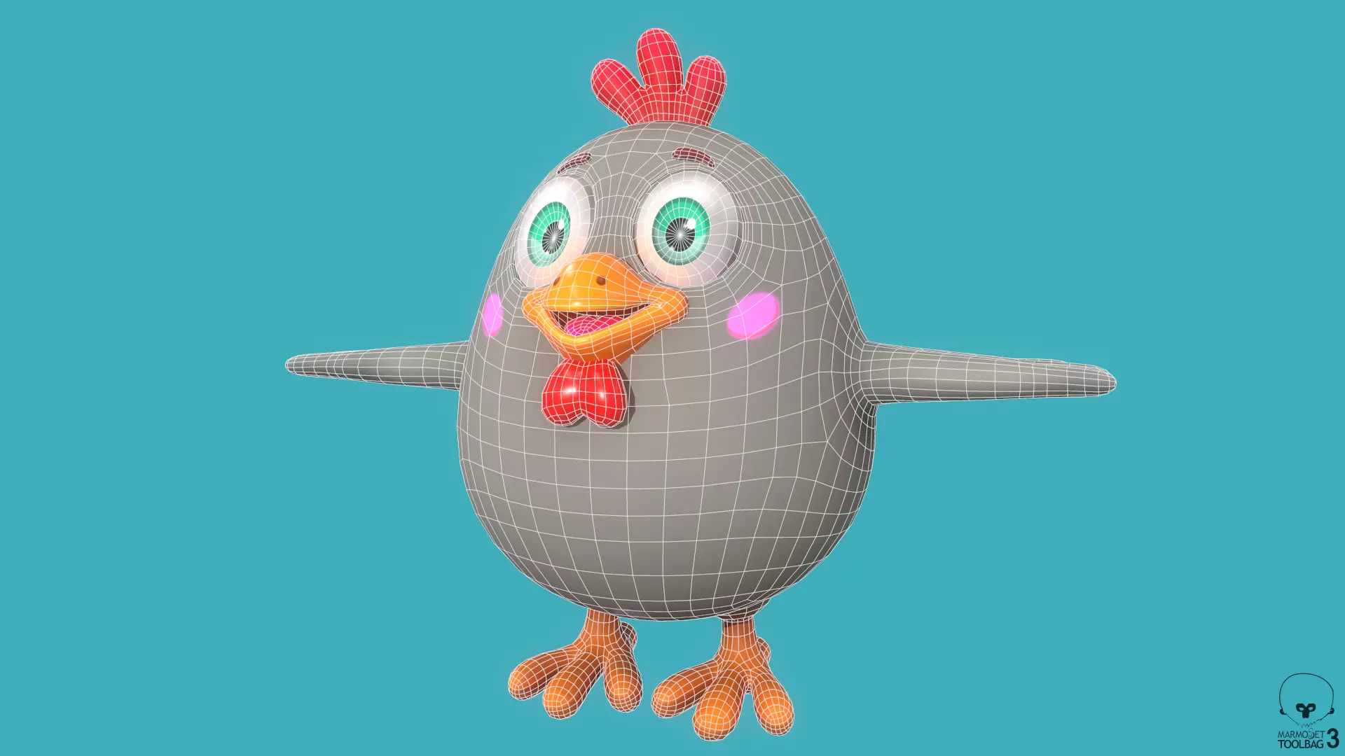 Stylized Grey Chiken for Games and Animation Low-poly 3D model_7