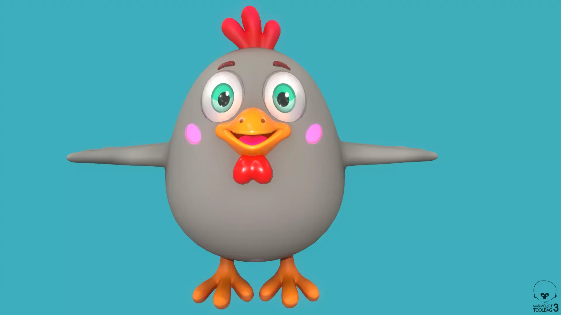 Stylized Grey Chiken for Games and Animation Low-poly 3D model_4