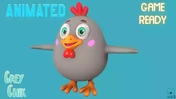 Stylized Grey Chiken for Games and Animation