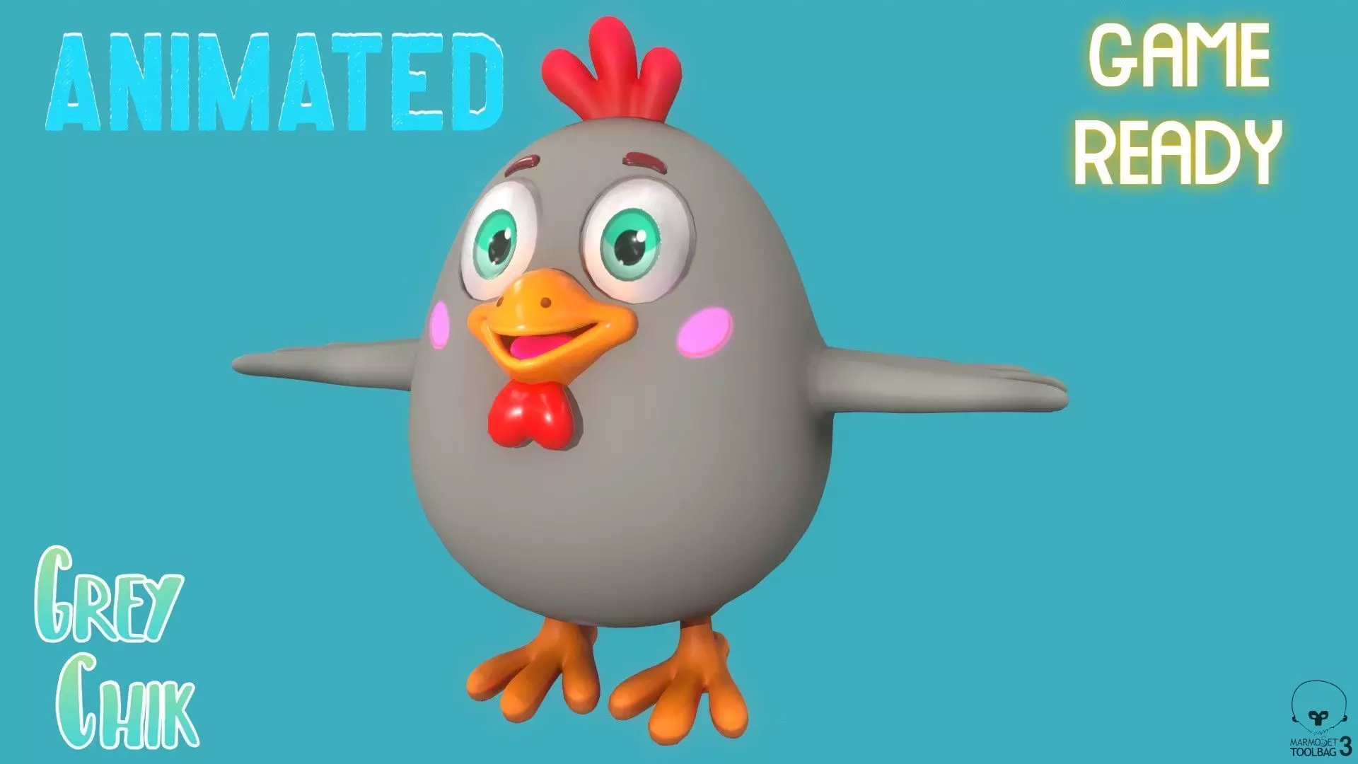Stylized Grey Chiken for Games and Animation Low-poly 3D model_0