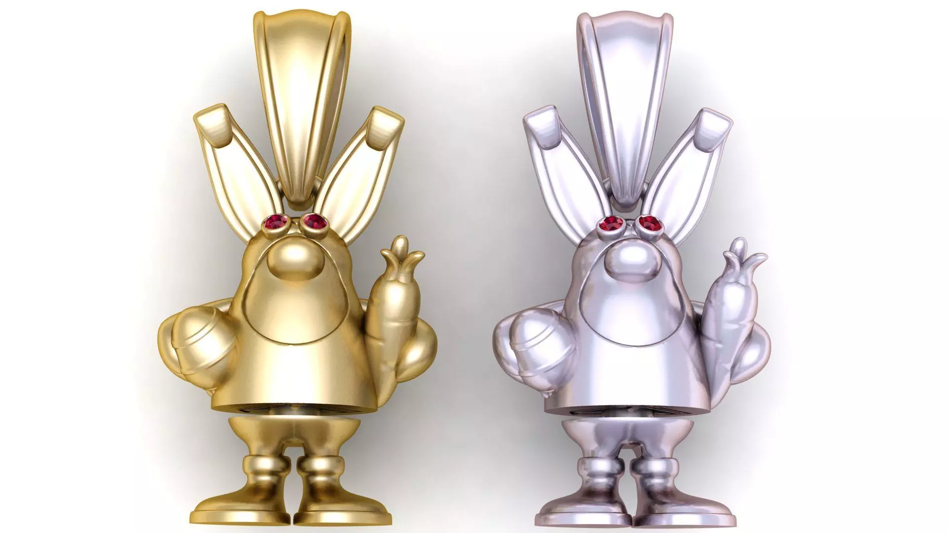 Playful Bunny Character Gold Pendant 3D print model_1