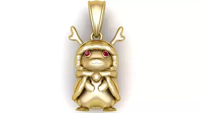 Cute Reindeer Character Gold Pendant