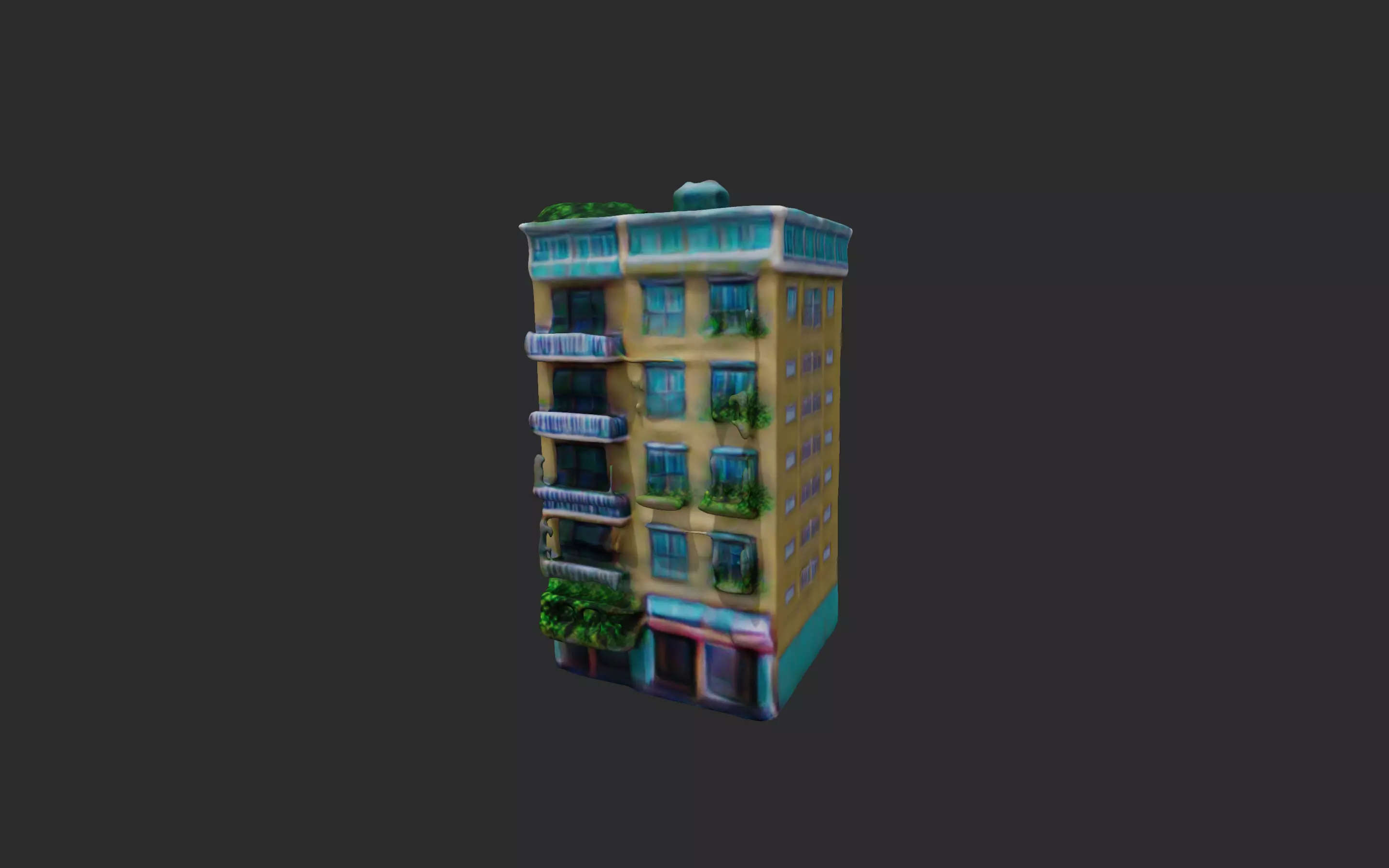 Residential Building - low poly 3D model_0