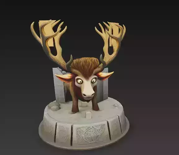 Watcher Elk Totem - Spirit Diorama with Ancient Pillars  3D print model